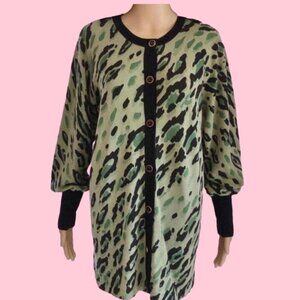 Bob Mackie Wearable Art Green Leopard Camoflauge Cardigan Sweater S